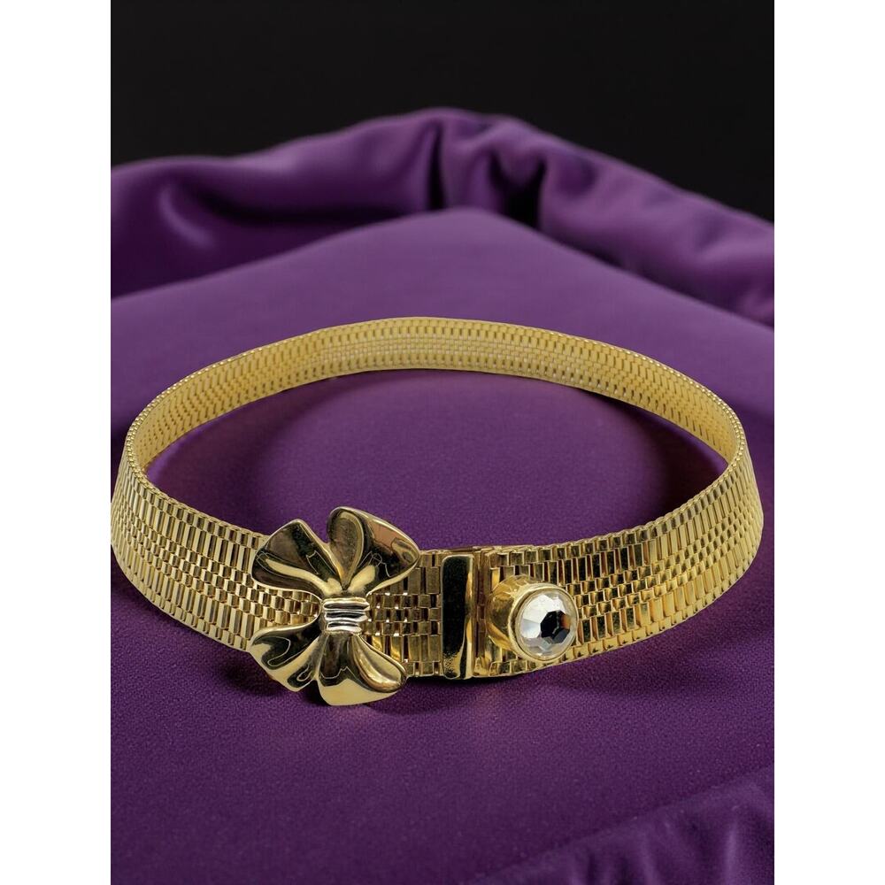RARE Carolee Gold Mesh Bow Choker Necklace 14” Vintage
